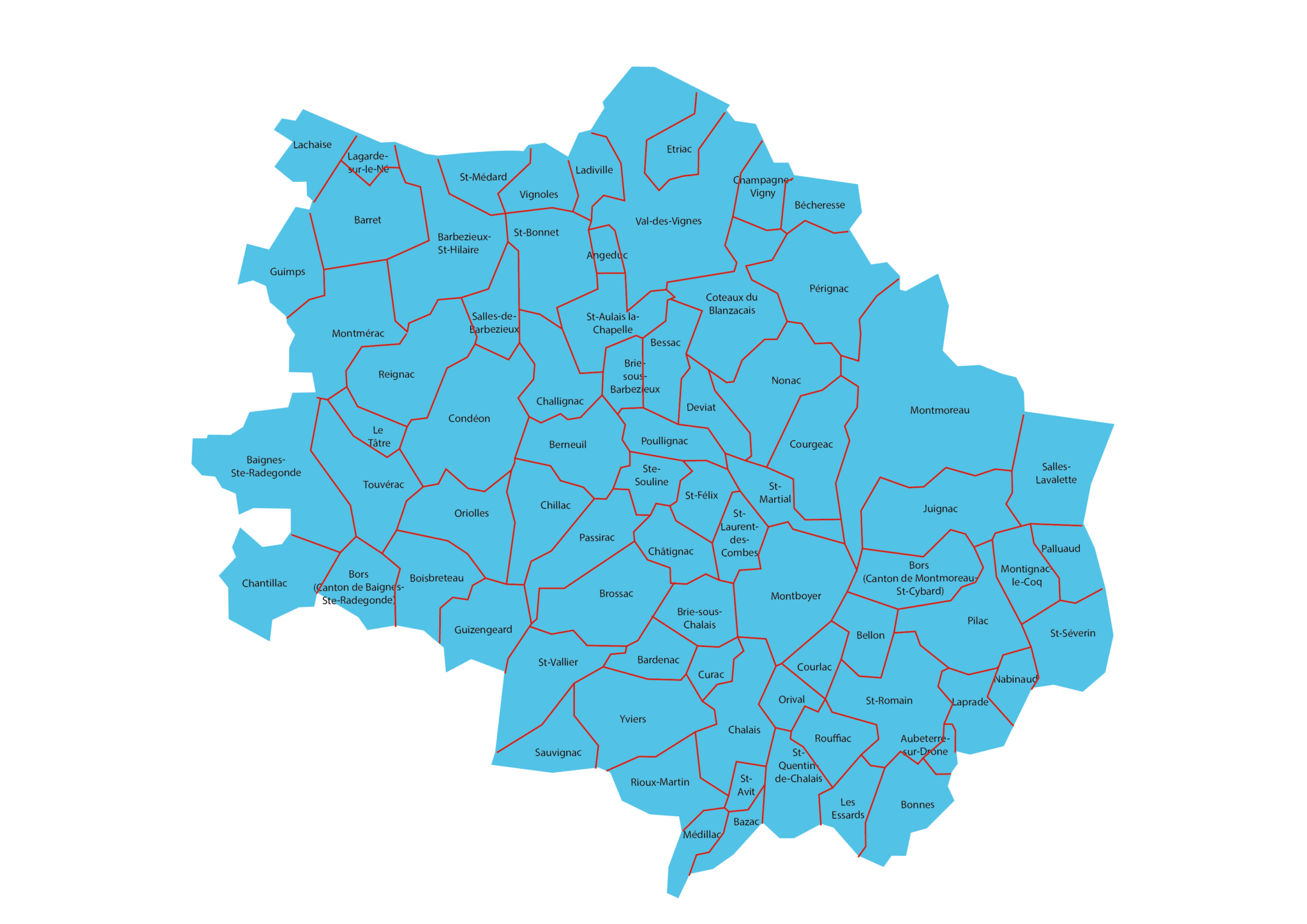 Carte du territoire couvert par la CPTS Sud Charente.