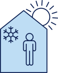 Personnage protégé du soleil à l'intérieur d'une maison fraîche.